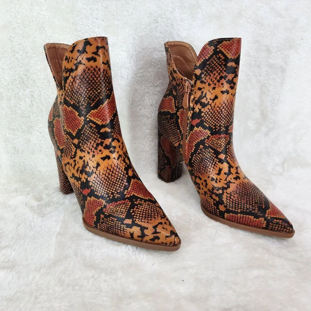 Brown Snake Print 3" Chunky Heel Ankle boots - Picture 8 of 8